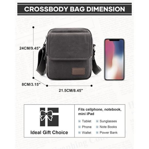 Mens Canvas Crossbody Messenger Bag Small Shoulder Satchel Travel Side Purse - Picture 2 of 7